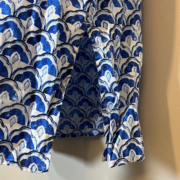 Sigrid Olsen Blouse Blue White Print 100% Linen Flax Sleeveless Tunic Shirt XL - Picture 5 of 6
